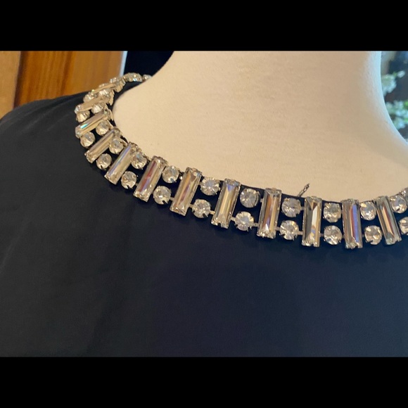 Beautiful black silky blouse with rhinestone collar  size M - Picture 3 of 6